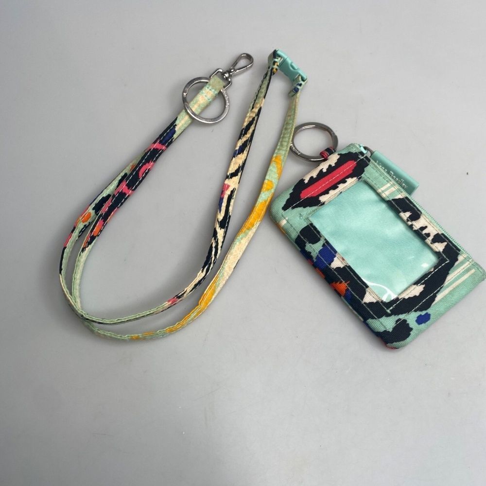 Vera Bradley Zip ID Wallet Card Holder Slots Lanyard Medallion Key Ring Teal - Picture 8 of 9